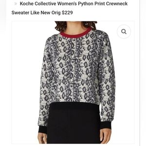 Women's Python Print Crewneck Sweater. XL. Koche. New No Tags